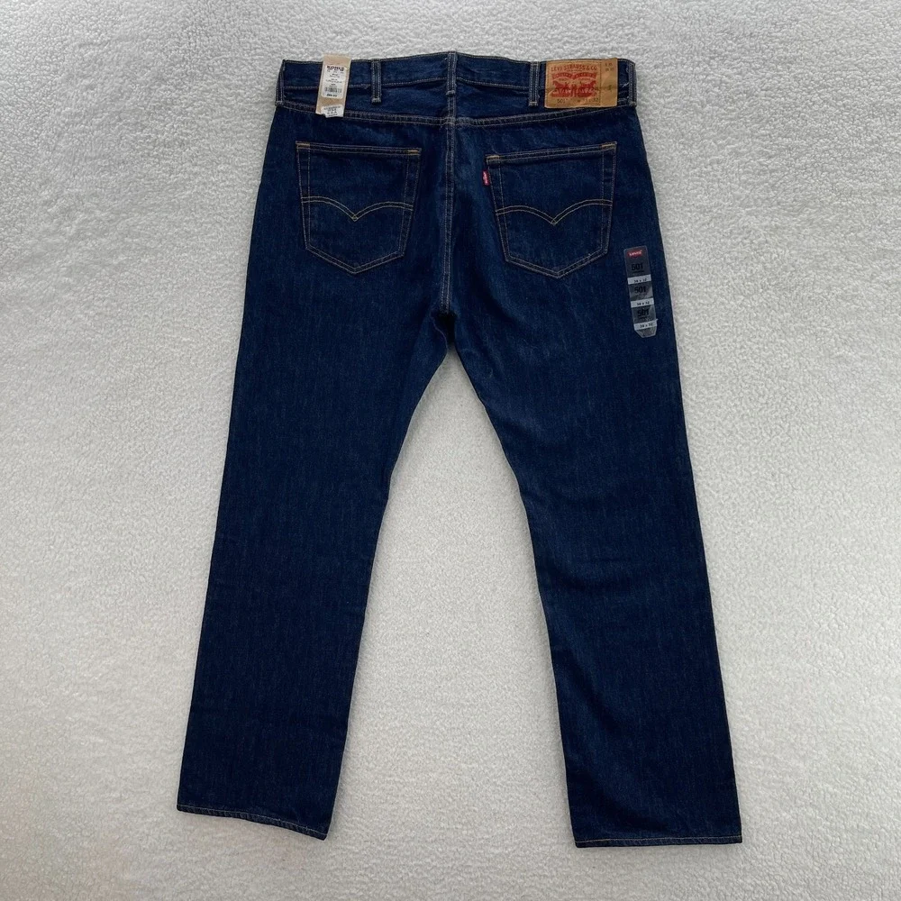 Levis 501 Jeans Mens 38x32 Blue Original Straight Button Fly Dark Wash Denim